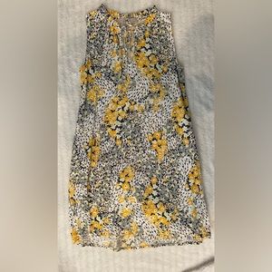 LOFT summer tank sundress with pockets, yellow and blue floral, size XXSP